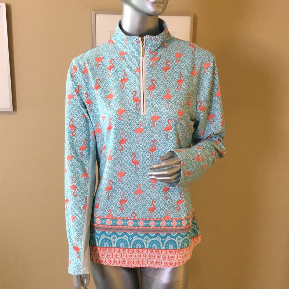 CABANA LIFE | Flamingo 🦩 Print Long Sleeve Sun Protection Shirt 1/4 Zip